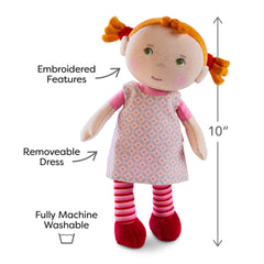 HABA Roya washable-dress-tights doll makes cleanup simple after adventures.