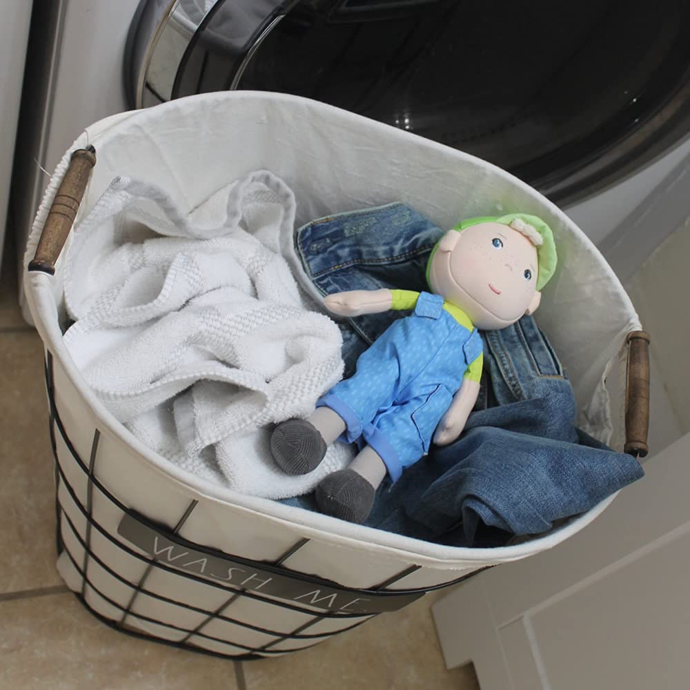 Removable blue overalls on HABA Snug Up Till for easy dressing.