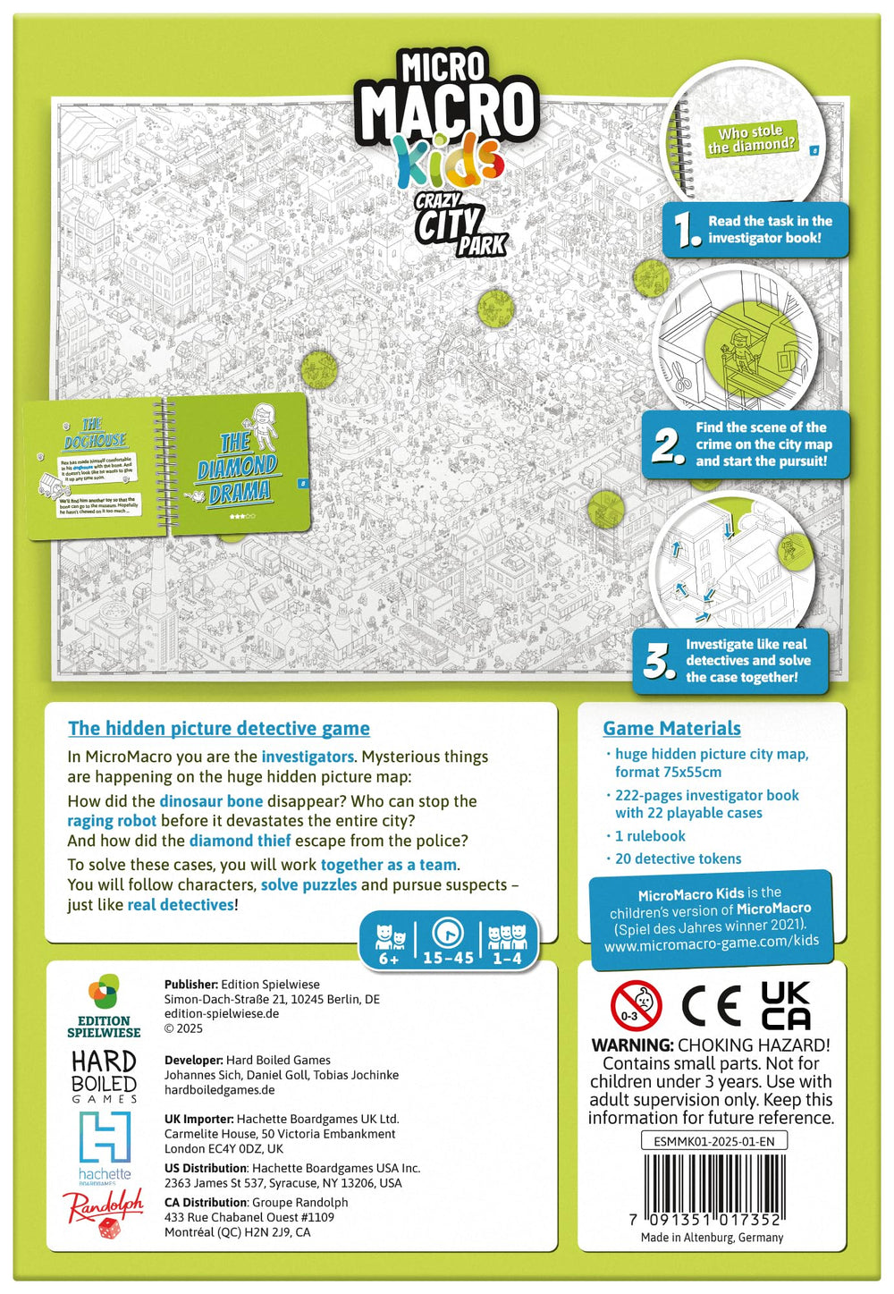 Hachette MicroMacro Kids cooperative icons and clues encourage teamwork during puzzle solving.