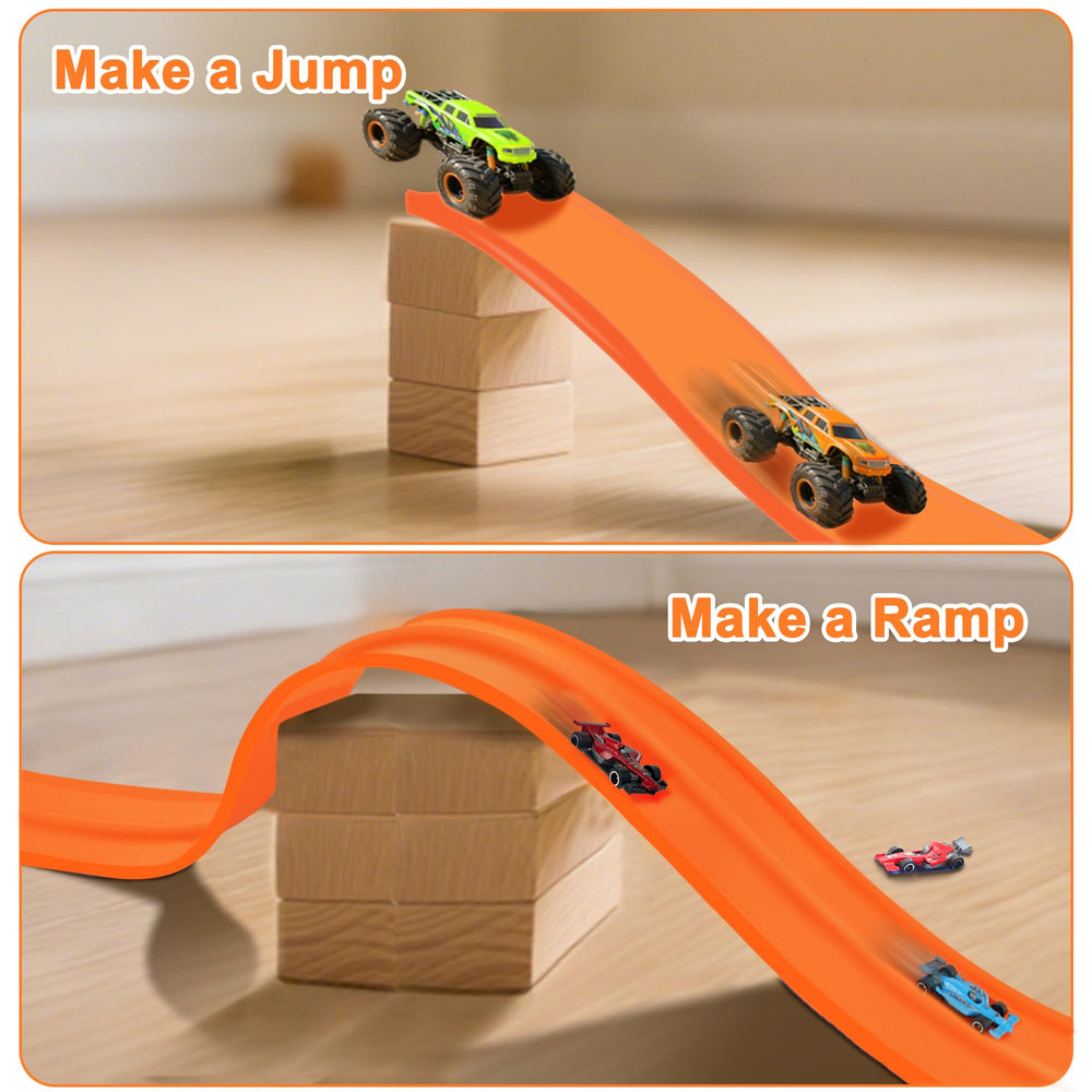 HACOCOLA double-sided race track lateral view emphasizing two-lane and single-lane options.