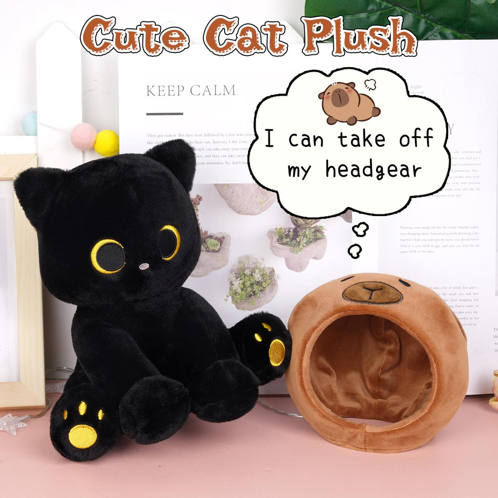 Close-up of Hagusahuo capybara-cat plush showing soft fur.