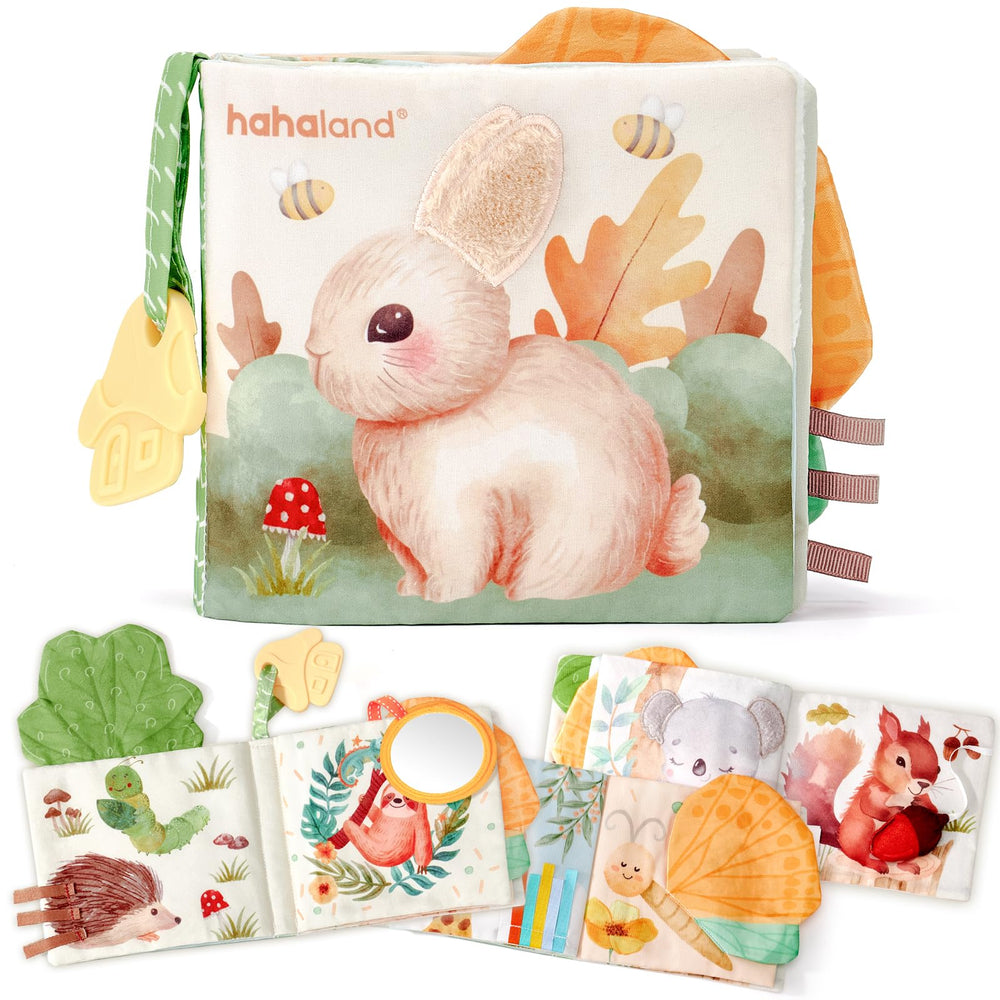 Hahaland Peek-a-Boo Forest book with forest scene promotes sensory exploration for babies