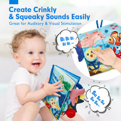Hahaland teething-friendly cloth book supports safe mouthing and gum relief.