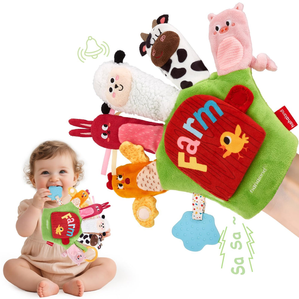 Hahaland baby sensory farm puppets front view for engaging play