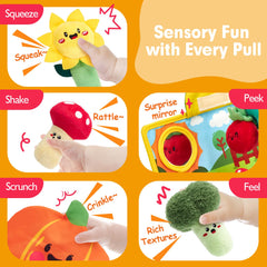 Hahaland Sensory Garden banana plush with soft grip for reaching.