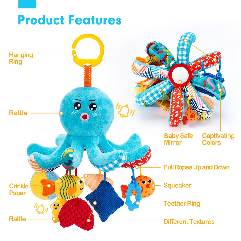 hahaland bright colors and four cords engage baby during supervised play