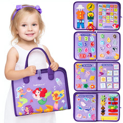 Hahaland Busy Board overview showing 8-in-1 learning activities for toddlers on the go
