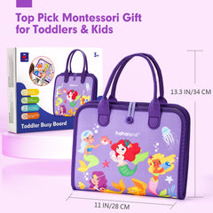 Hahaland Busy Board compact travel size fits in a diaper bag
