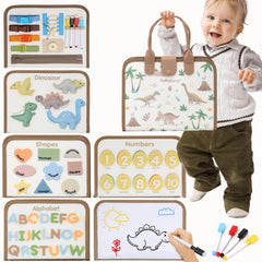 Hahaland Busy Board with dinosaur-theme engages toddlers and supports fine motor development.