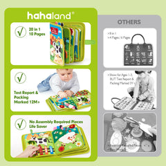 Hahaland Busy Board features lacing, Velcro, and buttons for practical life skills.
