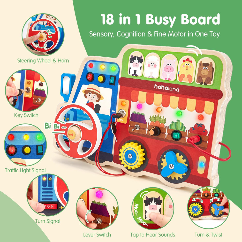 hahaland Busy Board LED lights and switches for engaging sensory play and cause-and-effect learning