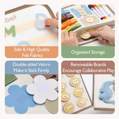 Hahaland Busy Board life-skills area teaches dressing and fastening via fun tasks.