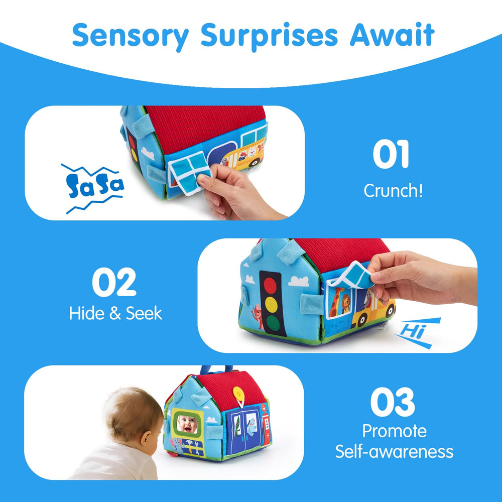 Hahaland crinkle sensory car 2 offers textured play and bite safe design