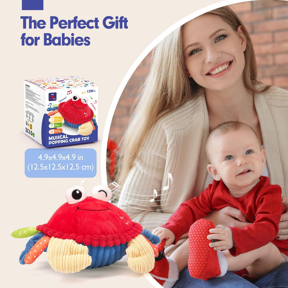 Hahaland floor-friendly crab toy works on floors, carpets, and blankets.