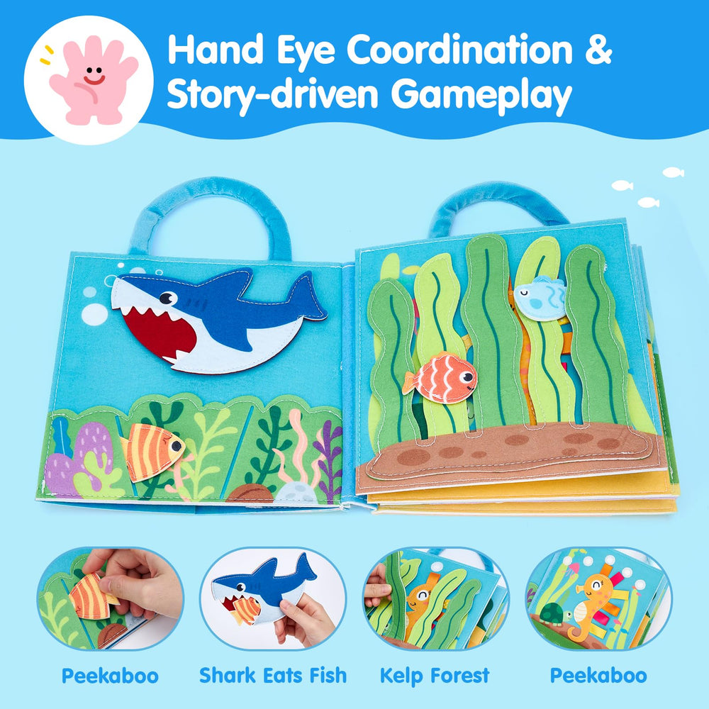 Hahaland Ocean Busy Book shell counting matches build early math skills with ocean-themed fun.