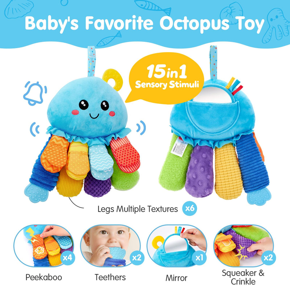 hahaland octopus head rattle detail adds gentle sounds for early hearing exploration