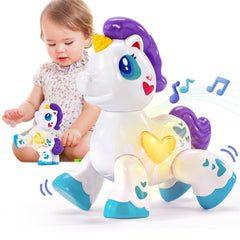 Hahaland unicorn musical light-up toy for engaging sensory play.