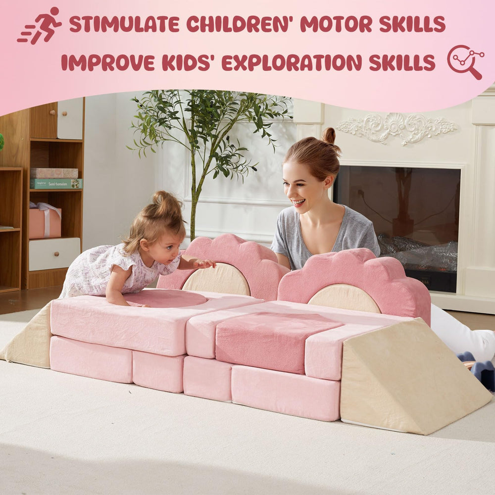 HAHASOLE toddler climb and crawl playset encouraging collaborative movement.