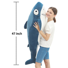 HAIJUNYA giant sharks plush fabric close-up shows ultra-soft surface for comfort.