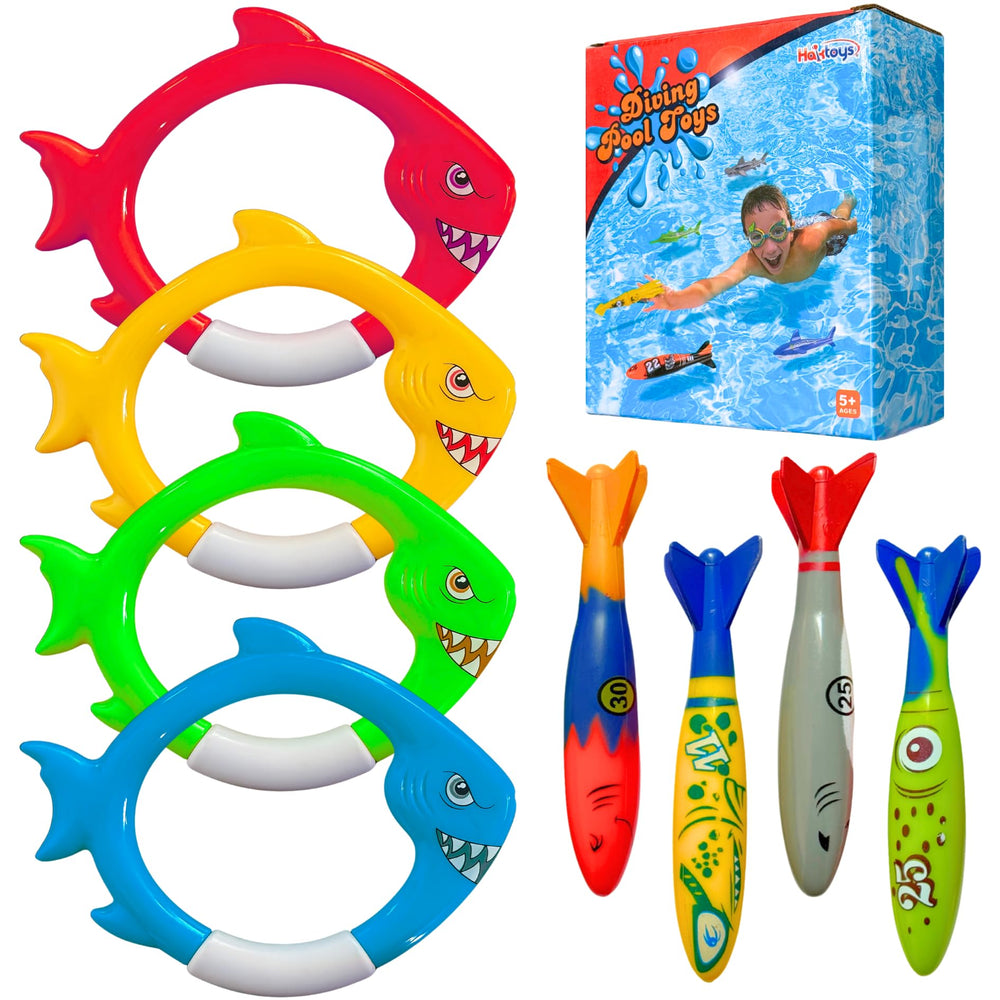 Kids explore underwater play with Haktoys shark rings and torpedoes