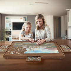 HALLYBEE puzzle-table-1500-pieces-compat fits most 1500-piece jigsaws for versatile use.