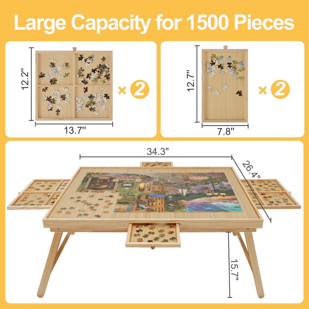 HALLYBEE Puzzle Table dimensions 34.3 by 26.5 inches for large puzzles.
