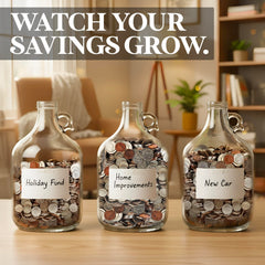 Hambli 2,000+ glass piggy bank on shelf in a living space