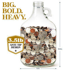 Hambli 2,000+ glass piggy bank wide-neck opening accepts all coins