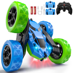 Hamdol 360 stunt RC car front view with bold dual-color design for kids' racing