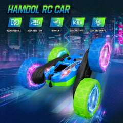 Hamdol GLOW RC car with LED wheel lights for nighttime visibility.