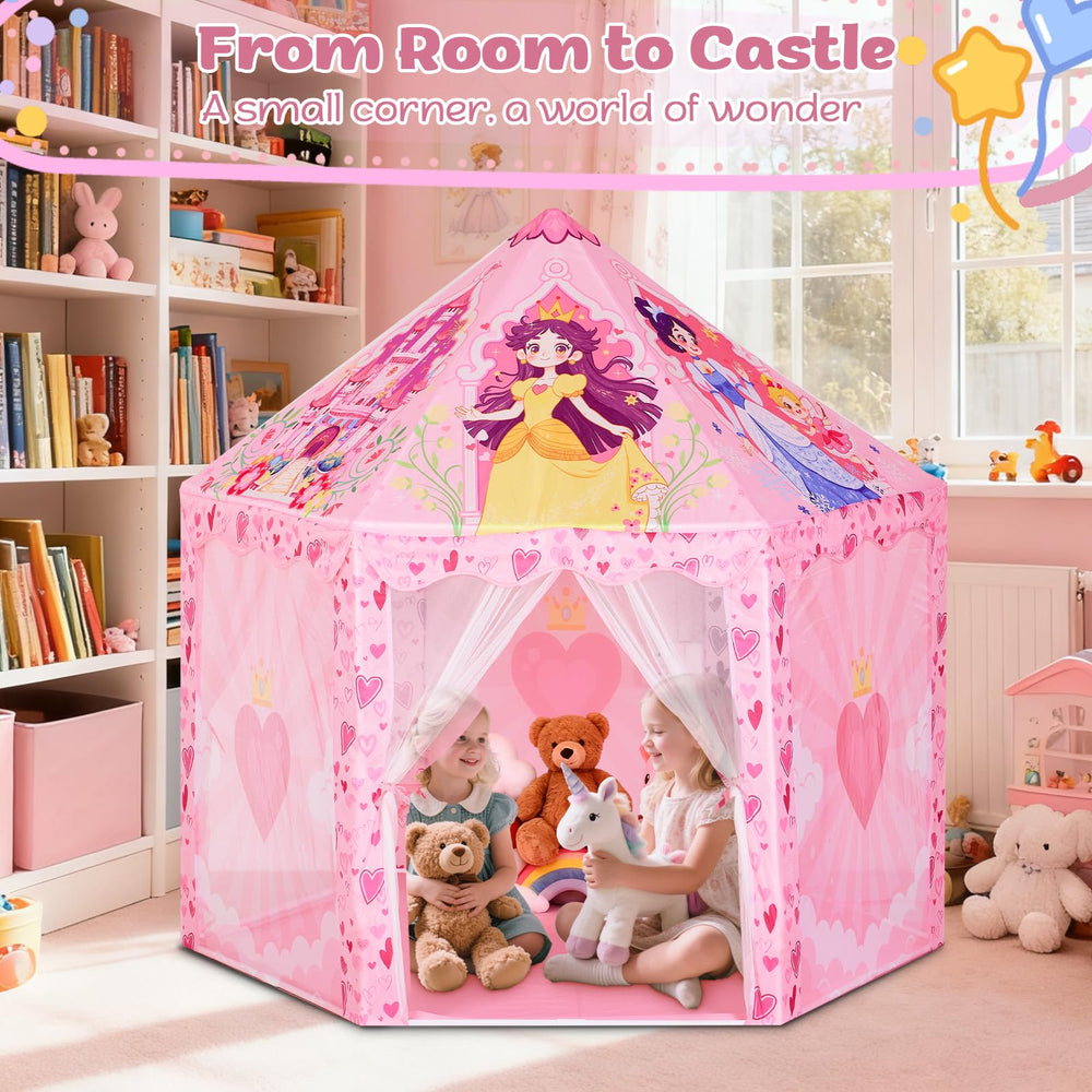 Hamdol Hexagon Princess Play Tent interior as a cozy reading nook.