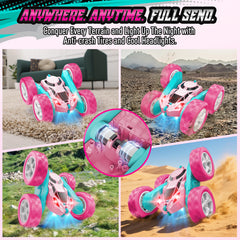 Hamdol Pink RC Car LED headlights illuminate flips and spins during play