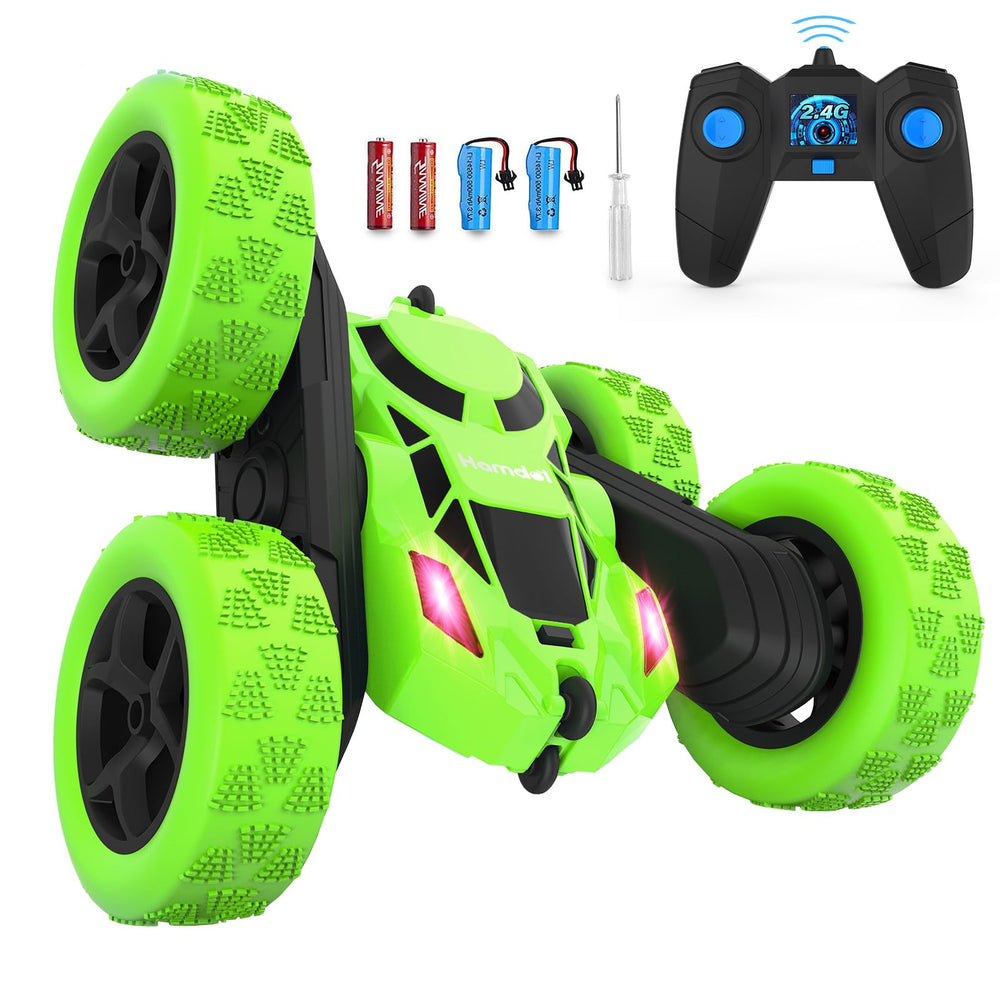 Hamdol Green Storm RC stunt car front view, ideal for indoor and outdoor racing