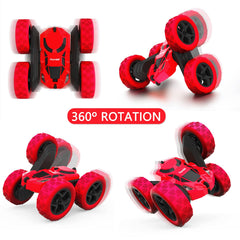 Hamdol Red Blaze RC car with LED headlights illuminating the track