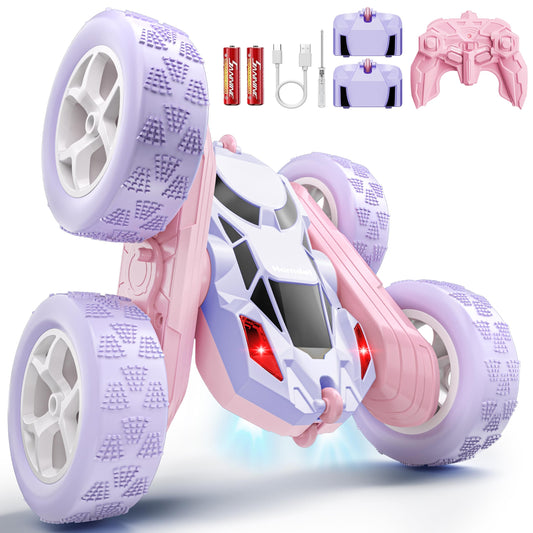 Hamdol remote control car shows dual pink and violet sides for imaginative play