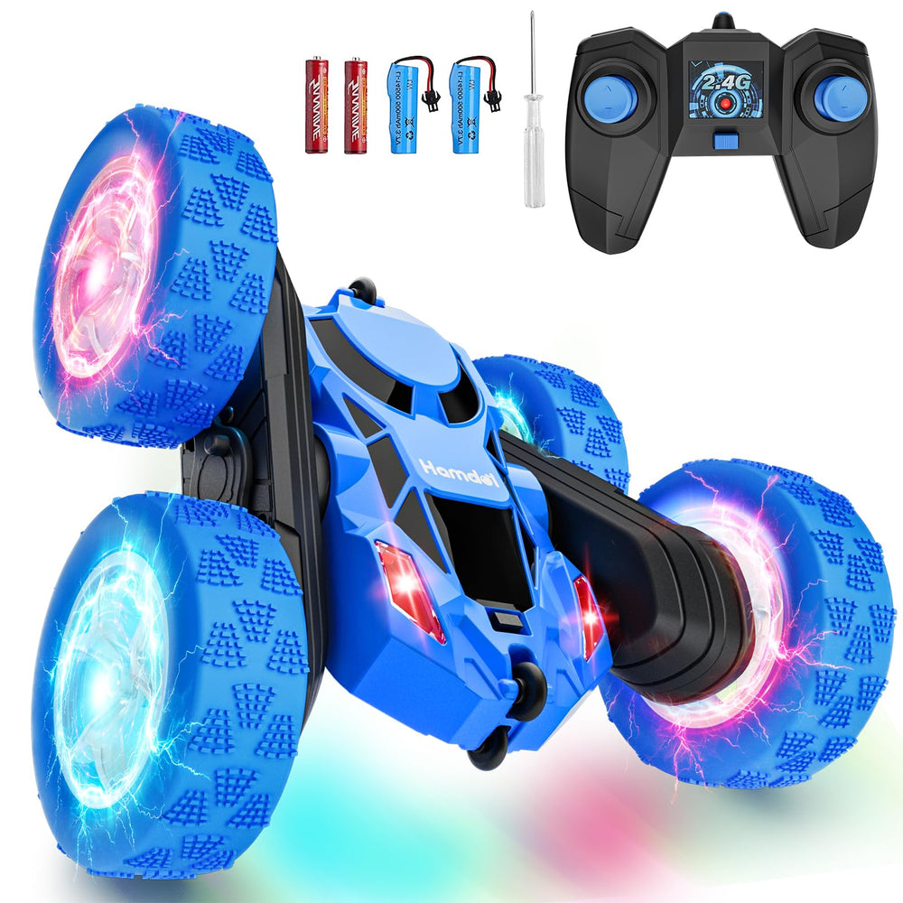 Hamdol STEM RC Car Blue Racer front view, kid-friendly design for easy handling.