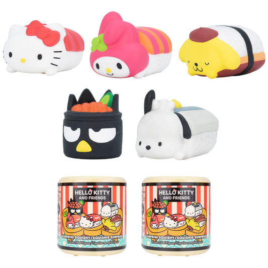 Hamee Sanrio Hello Kitty sushi capsule close-up, soft squishy texture for stress relief