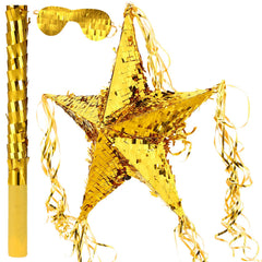 Hanaive foil star piñata unfolded in gold, ready for filling and festive display.