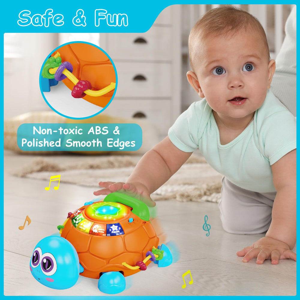 Hanayo safe materials blue turtle toy BPA-free and rounded edges.