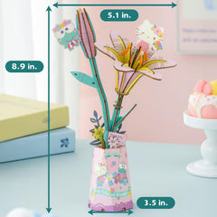 Hands Craft Hello Kitty Keroppi Lily pieces arranged with step-by-step guide for smooth assembly.
