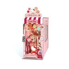 Hands Craft Hello Kitty Sweet Shop Book Nook Kit with LED lighting for cozy display.