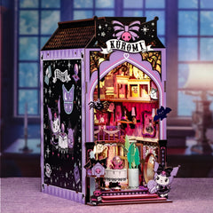 Hands Craft Kuromi spooky house ghost garlands and bats arranged on a shelf