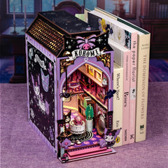 Hands Craft Kuromi spooky house with marble table shown in a cozy shelf scene