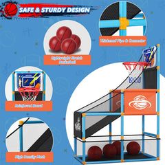 Handwell Arcade basketball set height-adjustable for growing kids and versatile play.