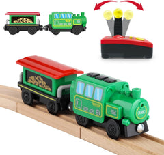 HANQIANN battery-operated locomotive with front lights supports imaginative play.