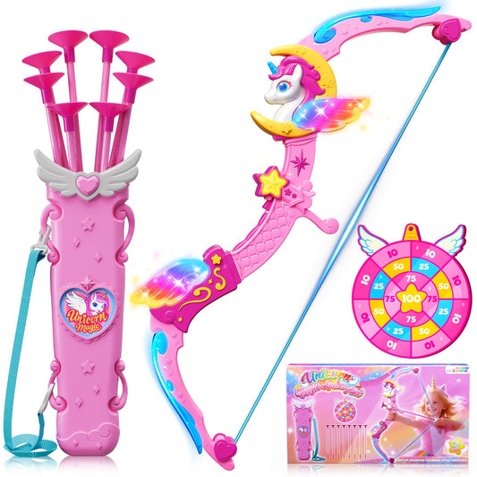 Hanroni unicorn bow-arrow set for imaginative princess archery play.