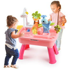 Hanyutom kitchen play setup supports pretend cleaning and cooperation.