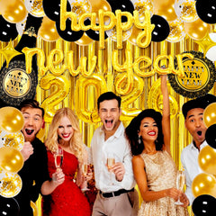 Haochenpai mixed latex balloons in gold black white for NYE theme