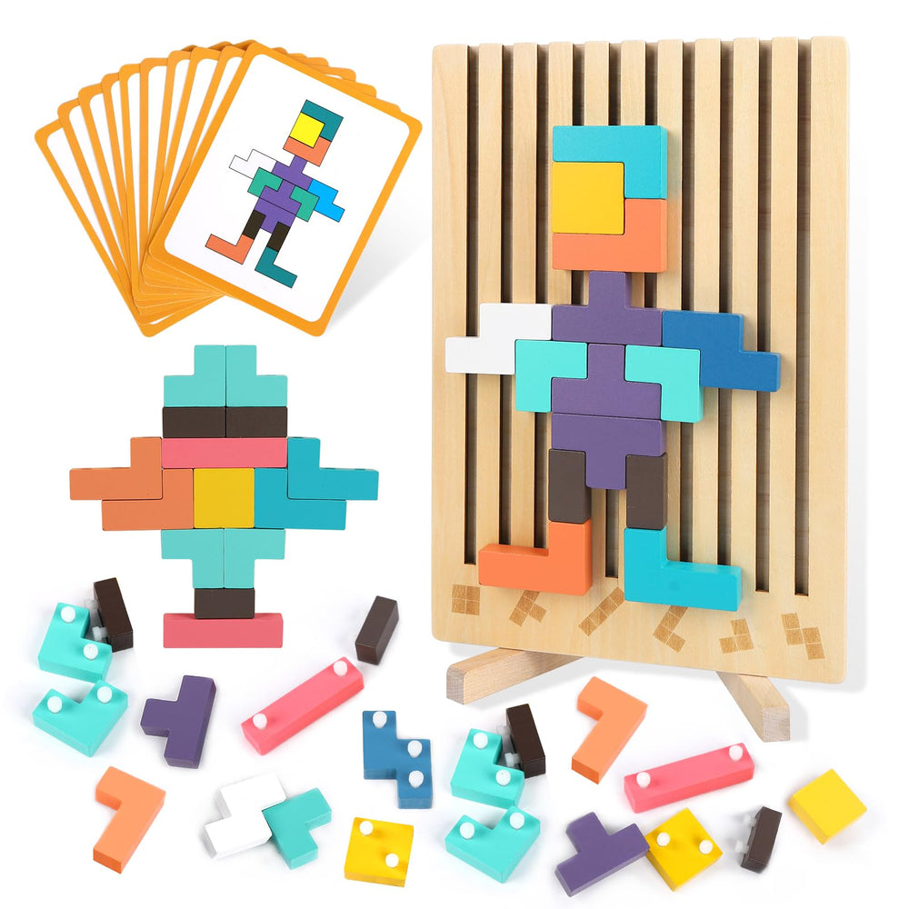 Haoshoon wooden stacking puzzle board with 3D blocks for STEM-inspired play