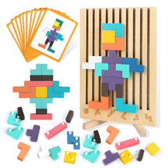 Haoshoon wooden stacking puzzle board with 3D blocks for STEM-inspired play